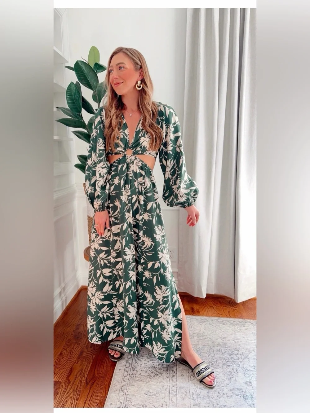 Abercrombie & Fitch Forest Green Floral Cutout maxi dress size large